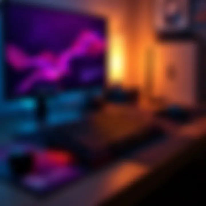 A low-profile keyboard, similar to the Nuphy Air 75HE, is shown on a gaming desk alongside a monitor and gaming accessories.