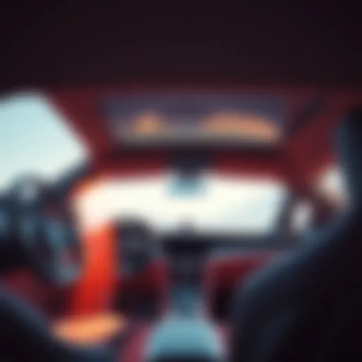 A screenshot showing a low-poly car interior from a racing video game with basic shapes and limited details