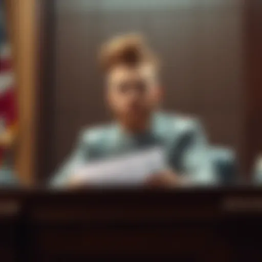 LowTierGod, a man with distinctive hair, sitting at a courtroom desk with legal documents, looking determined after winning a restraining order against his baby mother.