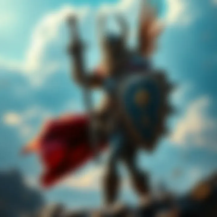 A player dressed as Lucatiel, a character with a sword and shield, standing in a fantasy landscape, ready for battle.