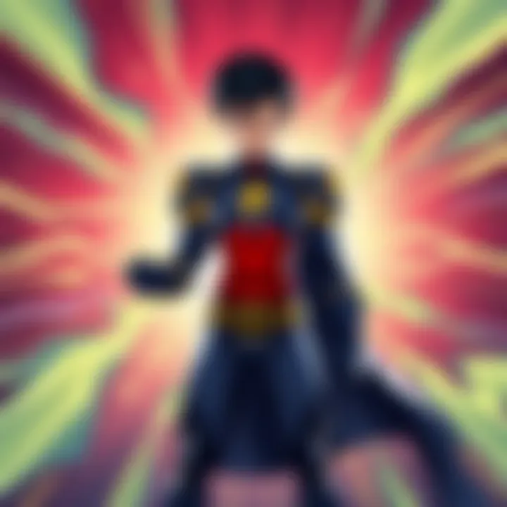 Lucinvincible stands heroically, showcasing his unique powers and traits in a vibrant comic-style background.