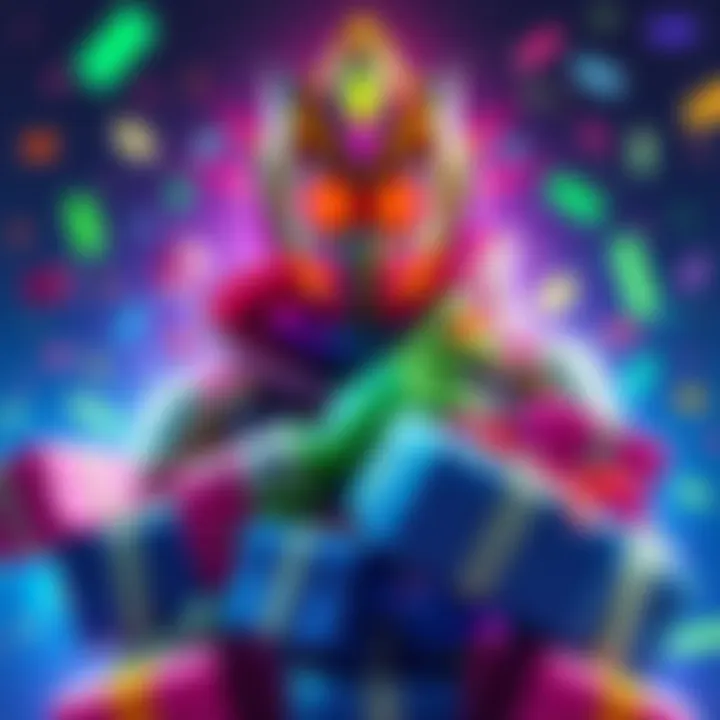 Lucio character from the game wearing a bright, colorful new skin, surrounded by loot boxes
