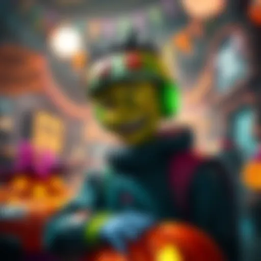 Lucio character not present at Halloween celebration, with decorations and spooky themes in the background