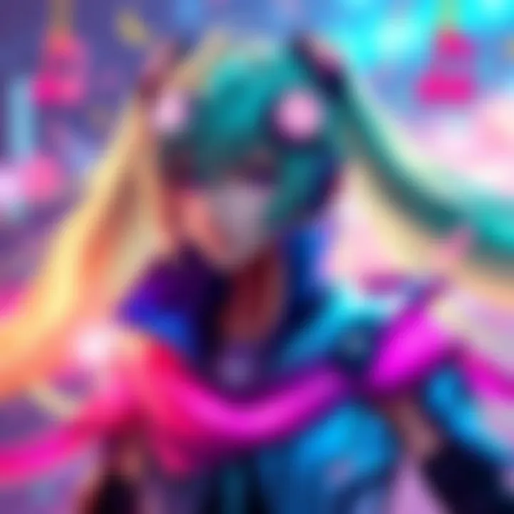 Lucio character wearing vibrant Mythic Miku skin with colorful musical elements