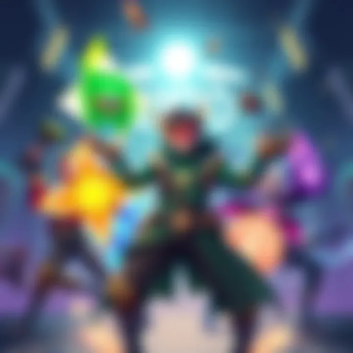 An illustration featuring Lucio showcasing his different powers and perks in a vibrant gaming environment.
