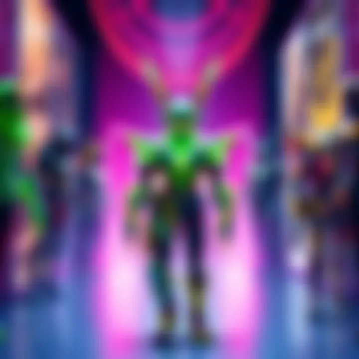 Display of various Lucio skins in a colorful environment