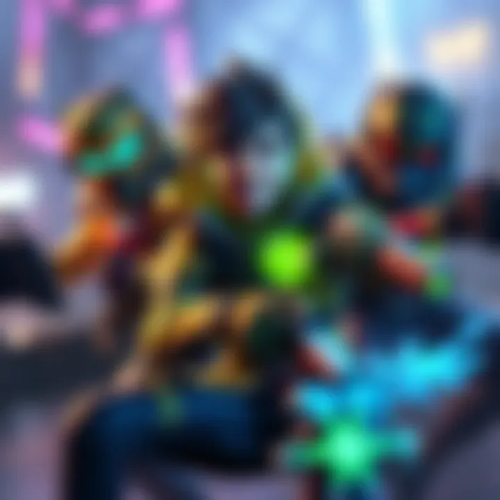 Lucio character in action with two teammates, one tank and one support, in a dynamic gaming scene
