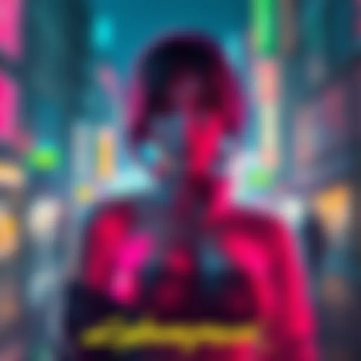 Lucy, a key character from Cyberpunk: Edgerunners, shown in a cyberpunk city with neon lights, reflecting her complex personality and role in the story.