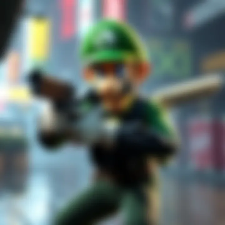 Luigi in Hitman gameplay Luigi character dressed as an assassin in a stealthy pose, ready to take out a target in Hitman: World of Assassination on Nintendo Switch 2.