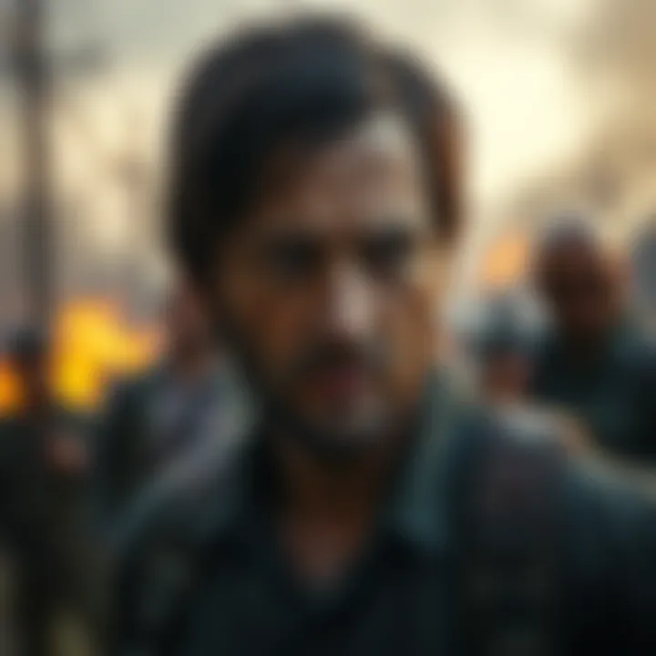 Close-up of Luke, a character from The Walking Dead, looking contemplative in a post-apocalyptic setting, surrounded by hints of danger.
