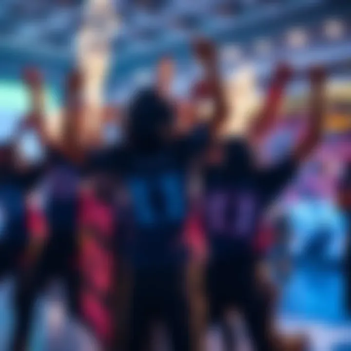 Players from Luminon Gaming celebrate after sweeping Usubeni 3-0 in the elimination final, showing excitement and teamwork