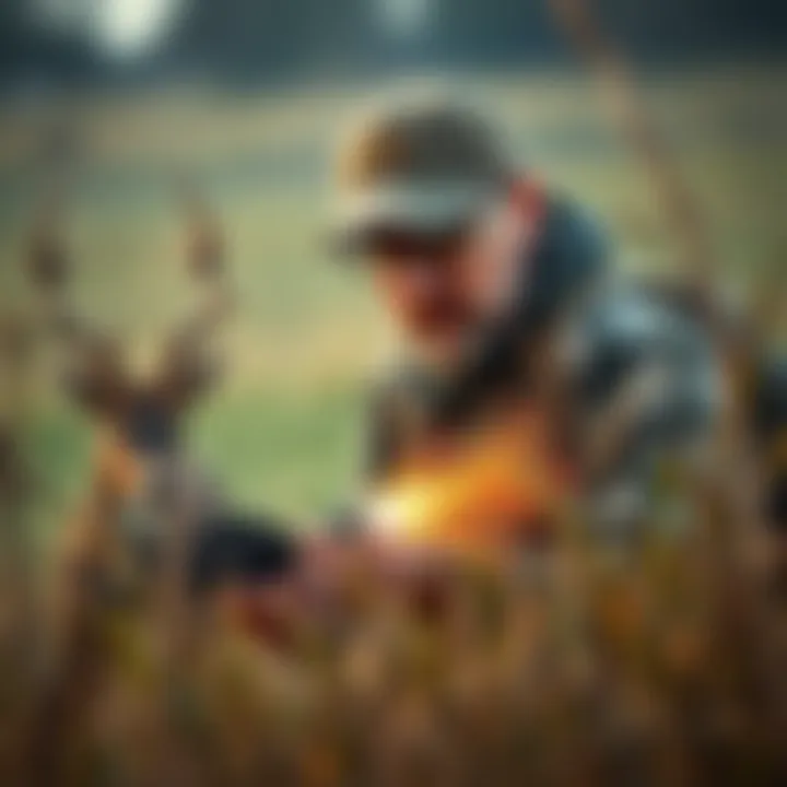 A hunter using lure grenades in the field to attract game animals.