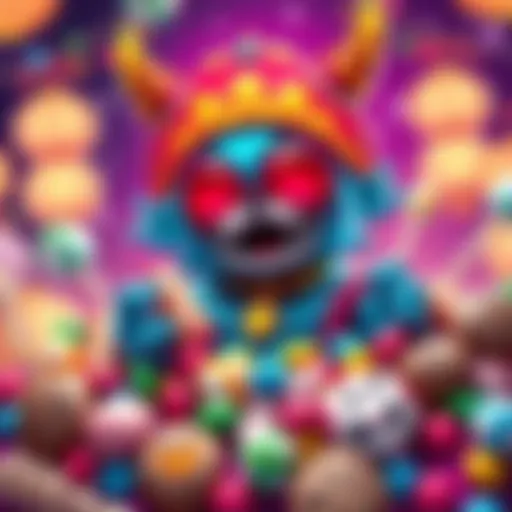 Luzaku happily surrounded by colorful candies and cookies at the Festival of the Lost