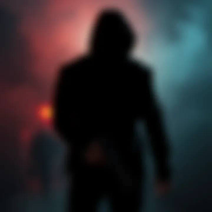 A figure standing in the shadows, concealing a weapon while looking deceitful, representing the connection between lying and violence