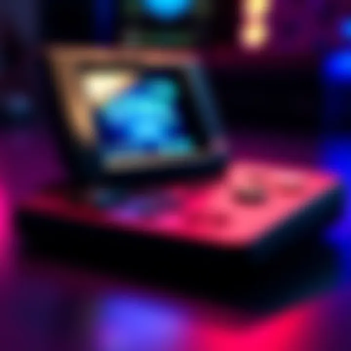 A close-up view of a LYNX Atari handheld console showing its buttons and screen
