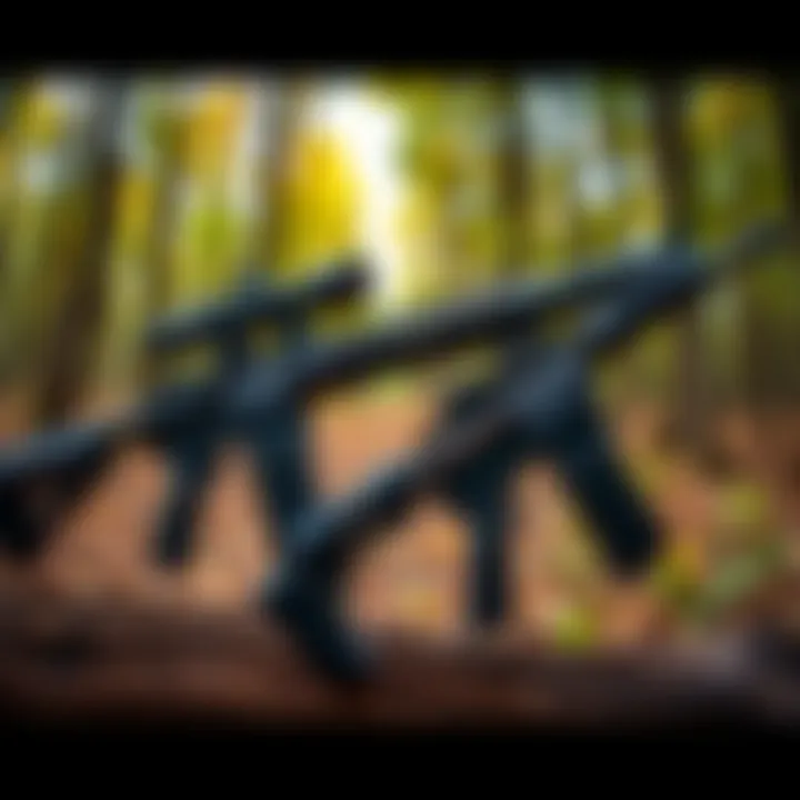 Two rifles, M1A and DL carbine, displayed side by side with a focus on their stealth features in a wooded setting.