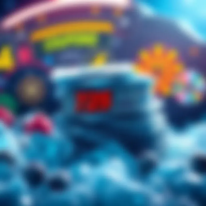 A visual representation of the M4 Glacier, featuring a stack of 725 coupons alongside gaming elements like spinning wheels and upgrade icons.