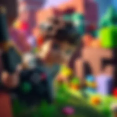 M-Rated Game Exploration An adult character exploring a blocky, colorful world similar to Minecraft, with mature themes and building mechanics.