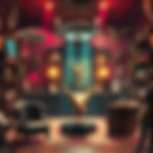 A whimsical trophy room filled with unique artifacts like a UFO, a dragon skull, and Amelia Earhart's flight log, showcasing a mad wizard's collection.