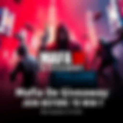 A vibrant graphic promoting a giveaway for a Mafia DE console key, featuring gaming elements and a call to action to comment for a chance to win.