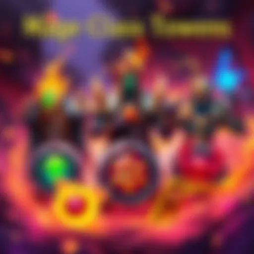 Illustration showing concept art of Mage class tokens with magical elements and vibrant designs alongside Druid, Paladin, and Hunter tokens