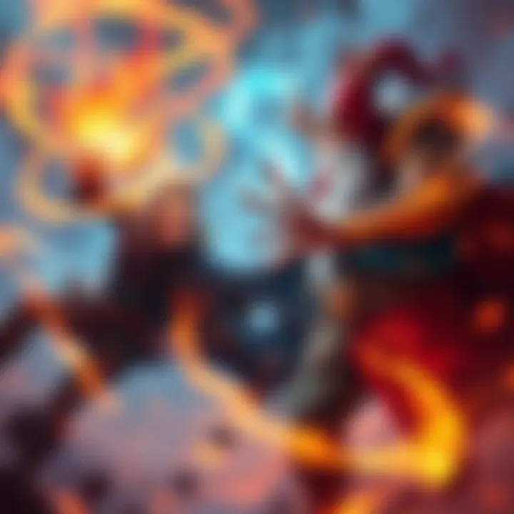 Mage casting spells in a magical duel A mage engaged in a thrilling battle, casting powerful spells against another mage, surrounded by swirling magic effects and a vibrant fantasy background.