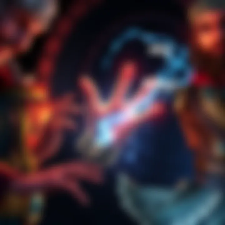 A magical floating hand conveying messages in Common Sign Language during a dungeon scenario with party members strategizing together.