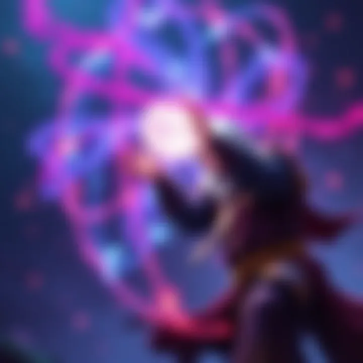 A mage surrounded by magical energy, focusing on a glowing orb while preparing to cast spells in a strategic game setting