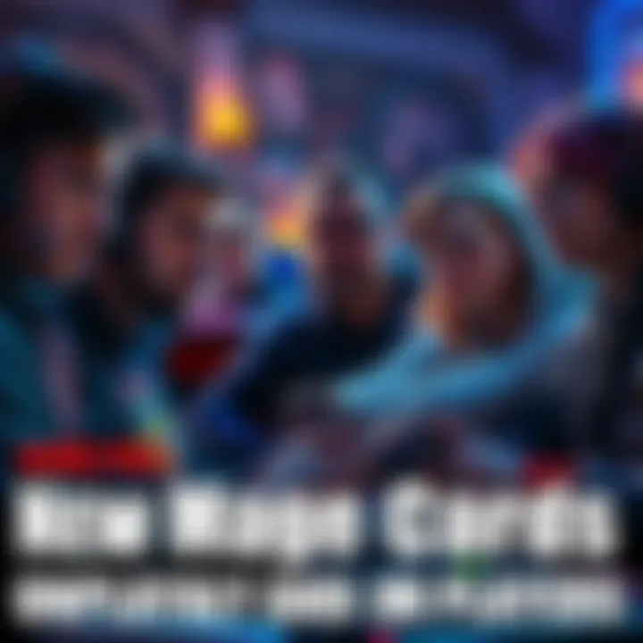 A group of mage players looking concerned while discussing the performance of new mage cards in a gaming setting