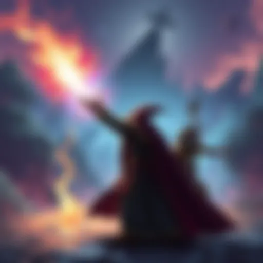 A mage casting a spell in a fantasy world while a warrior prepares for battle with a sword in the background.
