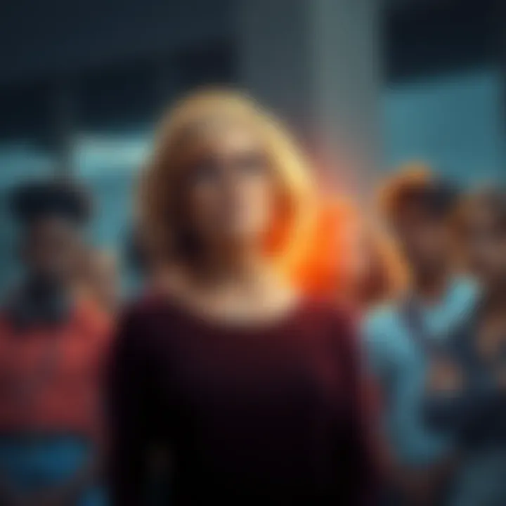 Maggie Ball standing amid a group of concerned community members discussing the impact of her actions