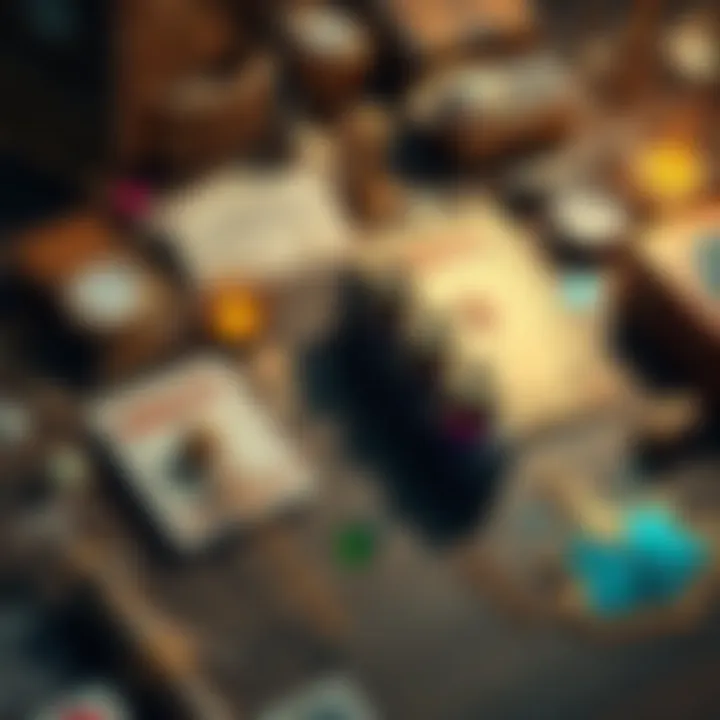 Collection of magic items and ephemera laid out for sale, showcasing various unique pieces