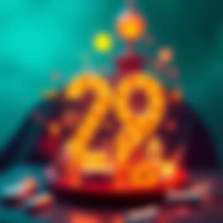 Illustration of the magic number represented by a glowing numeral surrounded by cultural symbols and decision-making icons.