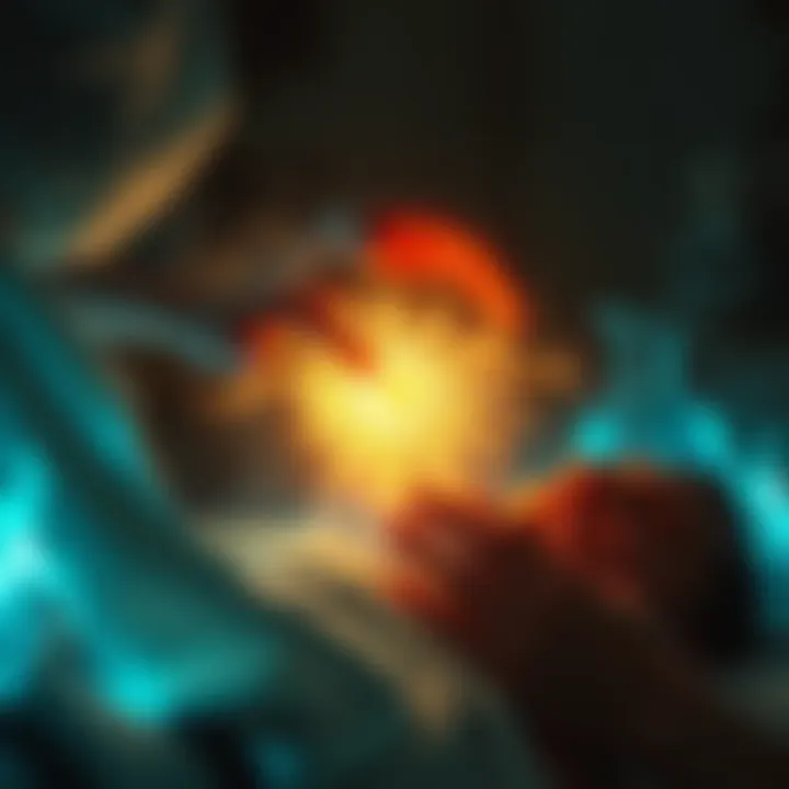A person performing a magical healing ritual with glowing symbols around a wounded person