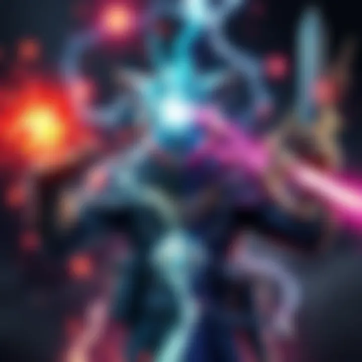 Magical vs Physical Damage A character wearing strength items surrounded by magical energy and physical weapons, illustrating the difference between magical and physical damage in gaming