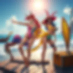 Magik and Vendetta in vibrant beach outfits, showcasing their unique styles and poses by the ocean
