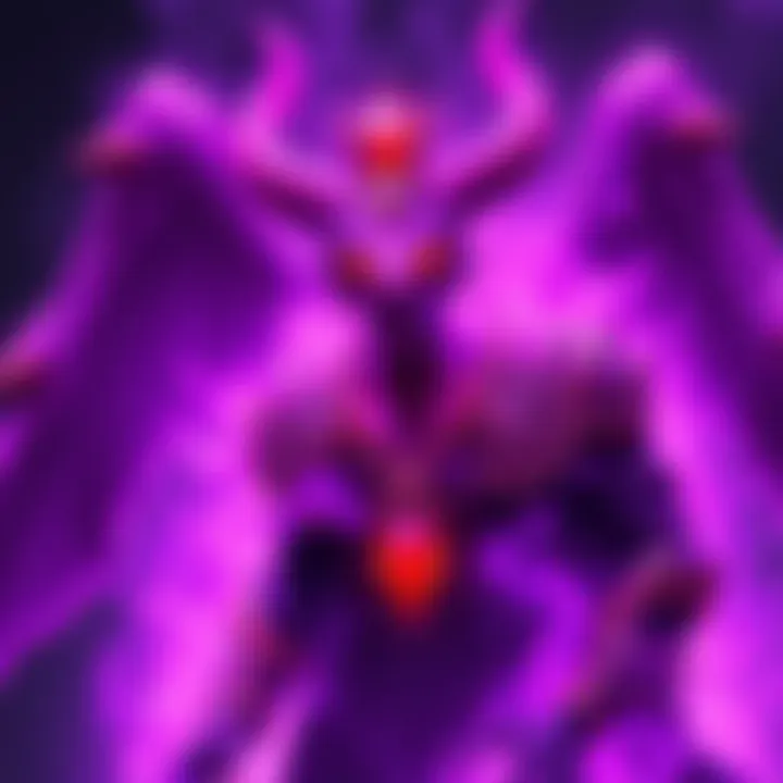 Magnamalo surrounded by purple flames, symbolizing royalty, with hellfire emitting haunting sounds.