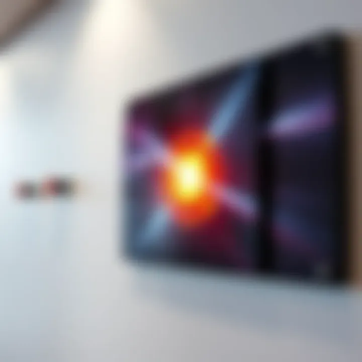 A close-up of an XL Displate artwork mounted on a wall with magnetic mounts, showing the strong attraction to steel.