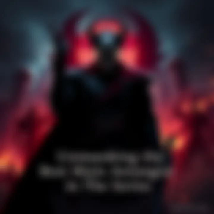 Main Antagonist Character A dark, brooding figure representing the main antagonist in a dramatic pose, set against a backdrop of chaos, symbolizing their influence on the series' plot.