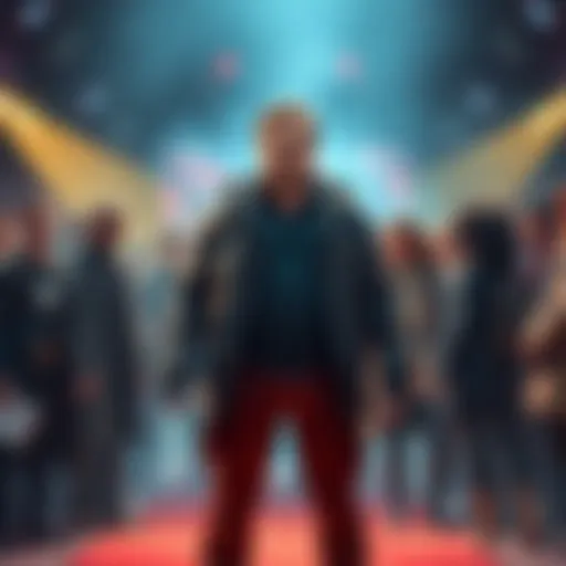 A central figure stands confidently, surrounded by supporting characters, illustrating their importance in the story.
