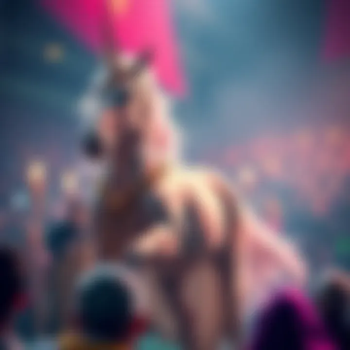 A stunning unicorn priest stands gracefully, captivating a crowd with its elegance and charm.