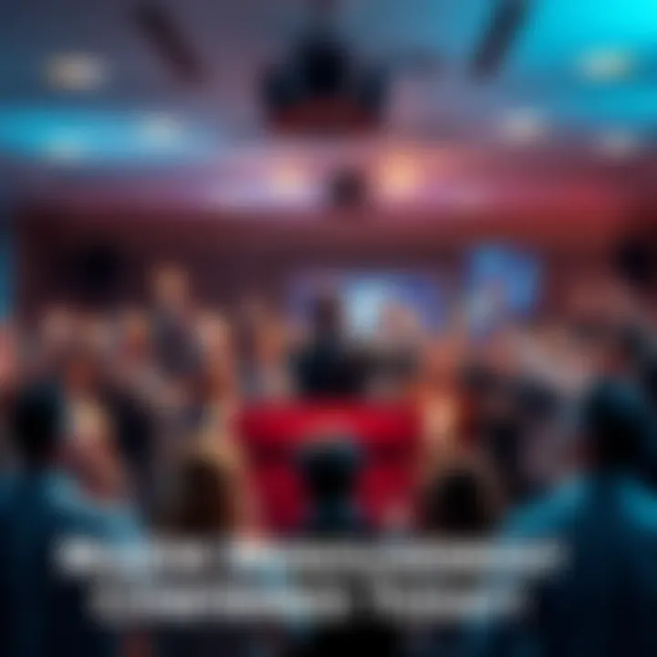 Major Announcement Confirmation A group of people gathered around a podium, celebrating a major announcement with enthusiastic gestures.