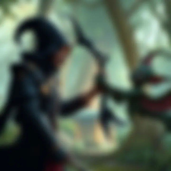 Male Warlock with Archfey A male Warlock character being approached playfully by an Archfey in a whimsical forest setting, showcasing a comedic interaction.