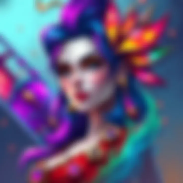 A colorful painting depicting the character Malenia, showcasing vibrant colors and dynamic forms, reflecting a blend of art and gaming