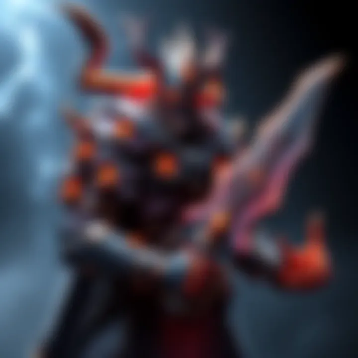 A player displays their creative Maliketh themed build featuring unique armor and weapons.