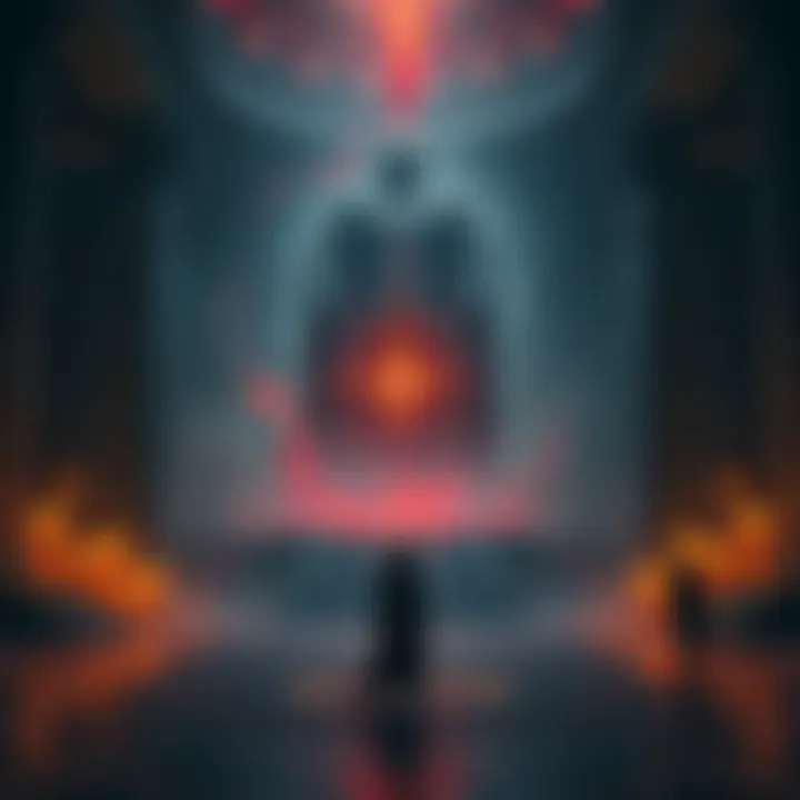 Maliketh stands in the Sanctum, reflecting on his defeat in Farum Azula, surrounded by a mystical aura