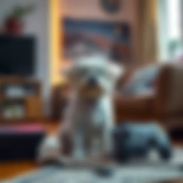 Maltese dog looking nervous A 9-year-old Maltese dog appears anxious, sitting beside a damaged Xbox console in a living room setting.