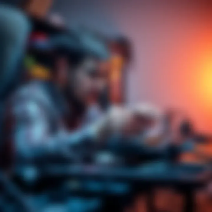 A man carefully straightens a bent CPU pin while sitting at a desk, surrounded by computer parts and tools
