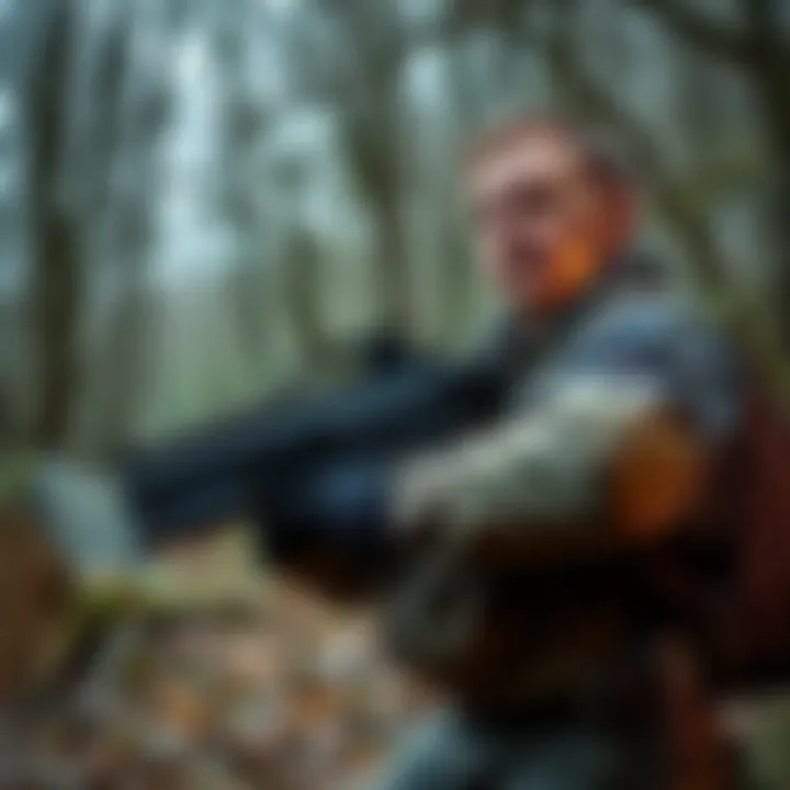 Man with grenade launcher A man accidentally injures himself while handling a grenade launcher in a wooded area