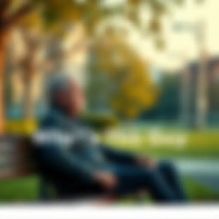 A man sitting on a park bench, looking thoughtful while observing his surroundings.